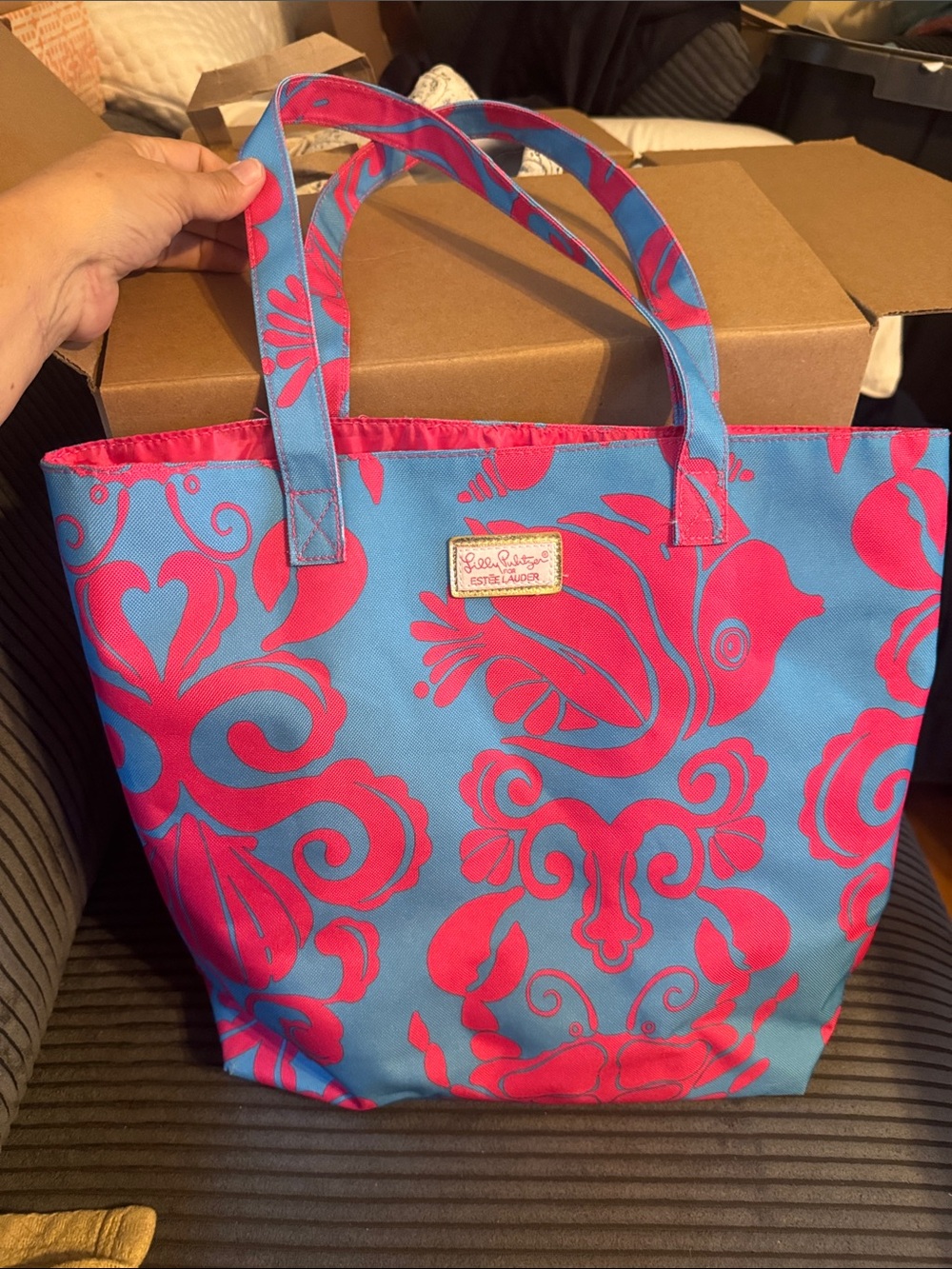 Lilly Pulitzer Blue & Hot Pink Floral Fish Tote